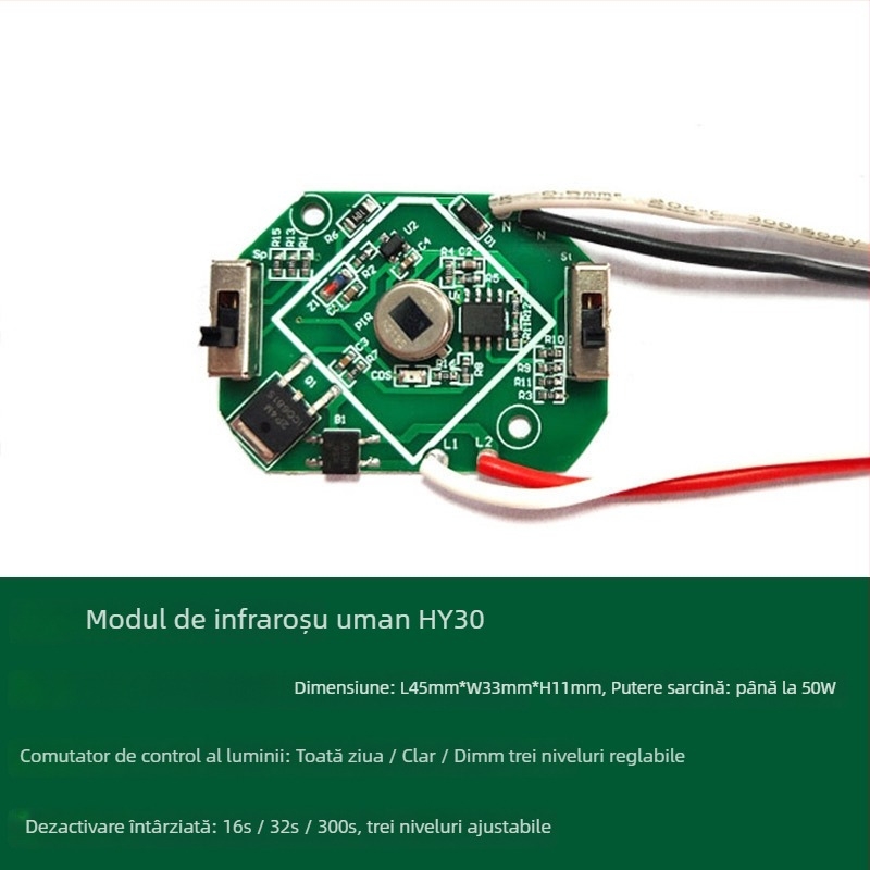Lampă cu bază E27, senzor PIR – reglabilă, pentru scări și holuri, 0-440V, întârziere 1,5 s