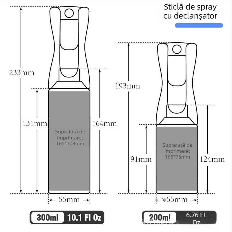 Sticla spray PET personalizabilă cu pulverizare continuă și atomizare la presiune înaltă, pentru hidratarea cosmeticelor și udarea plantelor, cu logo personalizabil