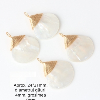 Accesorii de atârnat — pandantiv din scoică naturală, împachetat cu sârmă în formă triunghiulară, aliaj, placare electroplatină, cod Wsx-3073