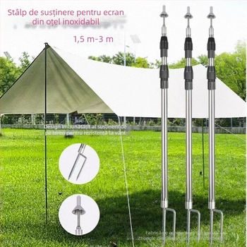 Coloană de susținere retractabilă pentru canopy din oțel inoxidabil cu țăruș de teren — versiune îmbunătățită, mai groasă