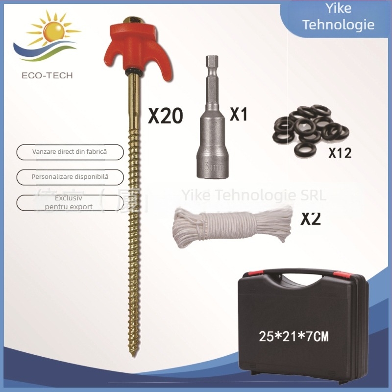 Cuie filetate pentru cort, cu cap rotativ din plastic, din oțel cu conținut scăzut de carbon, fluorescente