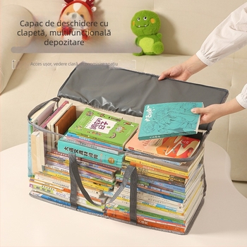 Geantă de depozitare din țesătură, pliabilă, capacitate 80L, cu acoperire PVC, potrivită pentru cărți, reviste, jucării și haine.