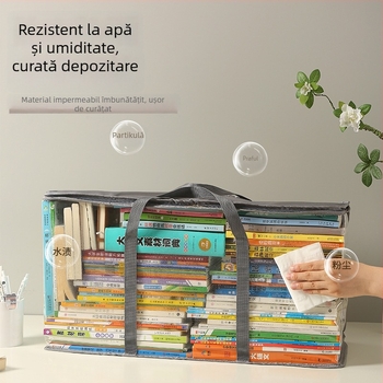 Geantă de depozitare din țesătură, pliabilă, capacitate 80L, cu acoperire PVC, potrivită pentru cărți, reviste, jucării și haine.