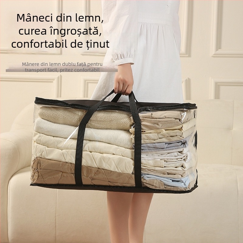 Geantă de depozitare din țesătură, pliabilă, capacitate 80L, cu acoperire PVC, potrivită pentru cărți, reviste, jucării și haine.