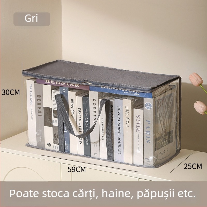 Geantă de depozitare din țesătură, pliabilă, capacitate 80L, cu acoperire PVC, potrivită pentru cărți, reviste, jucării și haine.