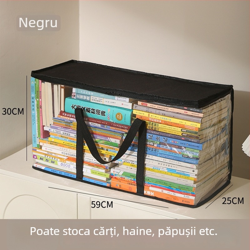 Geantă de depozitare din țesătură, pliabilă, capacitate 80L, cu acoperire PVC, potrivită pentru cărți, reviste, jucării și haine.