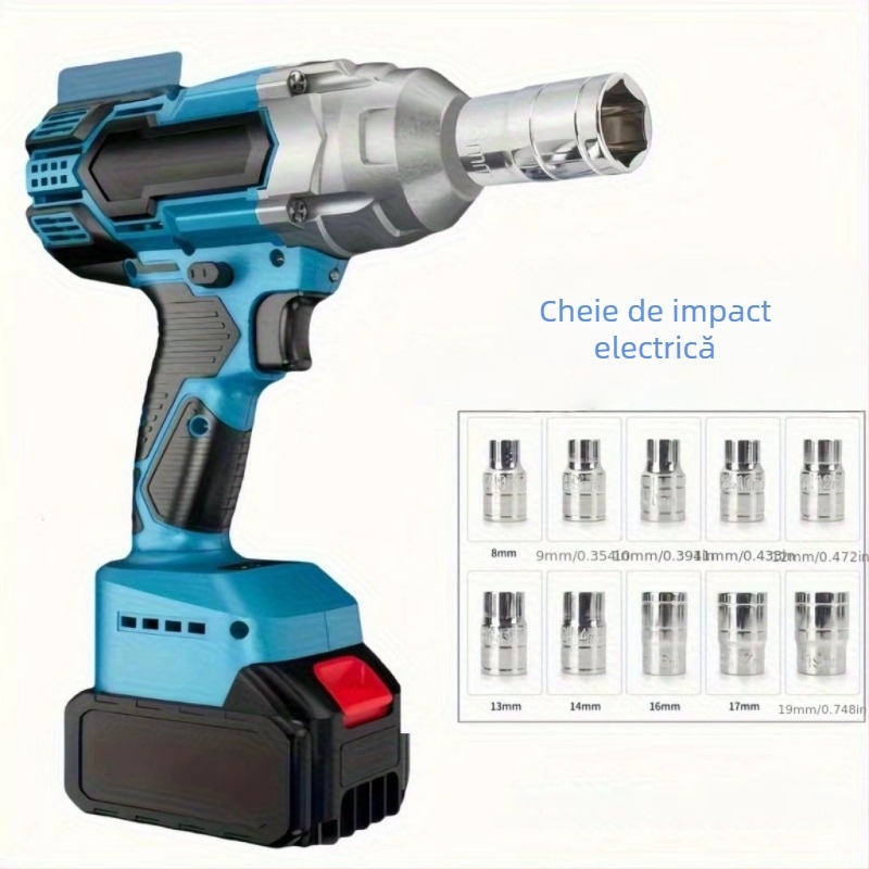 Set cu impact fără fir, prindere de 1/2 inch, Set metric de capete de soc, 10 piese