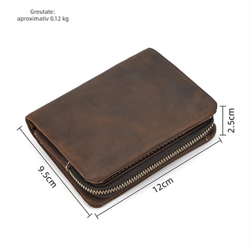 Portofel bărbătesc din piele naturală, buzunar pentru monede cu fermoar, căptușit cu nailon, culoare solidă, ultra-ușor, stil urban minimalist