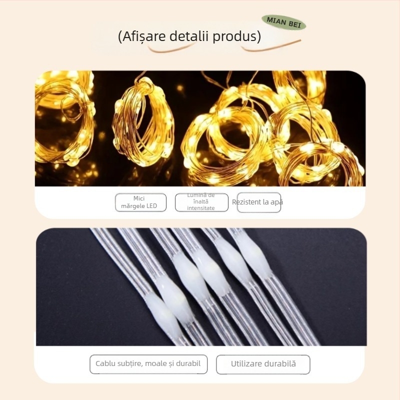 Lumină pentru perdea cu 300 LED-uri, alimentare USB, telecomandă, IP65, model CLD001