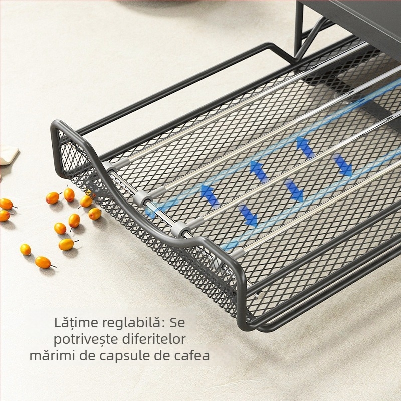 Suport pentru capsule de cafea, capacitate 50 capsule, sertar reglabil, cadru îngroșat, pentru blat de bucătărie