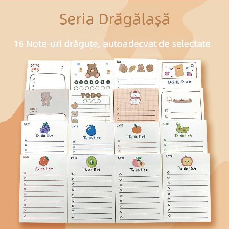 Set de note autoadezive portabil pentru elevi și birou, plan zilnic de autodisciplină, 50 foi, formă de cărămidă din hârtie, hârtie offset dublă, cod produs 0613-01