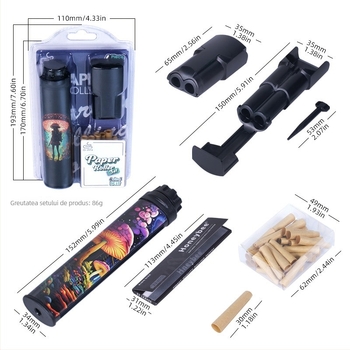 Kit manual de rulat țigări cu tuburi conice - set din patru piese