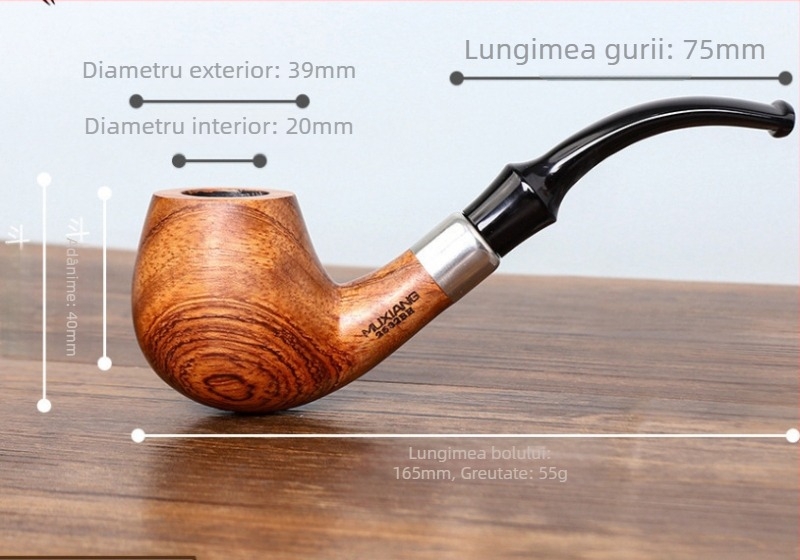 Pipă din lemn de abanos, mare, lucrată manual, cu filtru de 9 mm, stil clasic