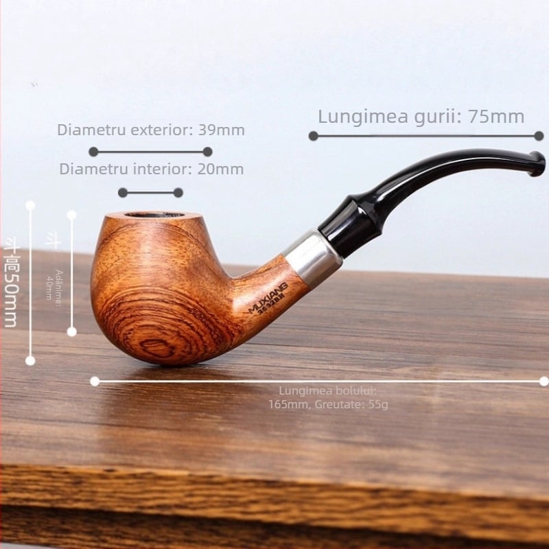 Pipă din lemn de abanos, mare, lucrată manual, cu filtru de 9 mm, stil clasic