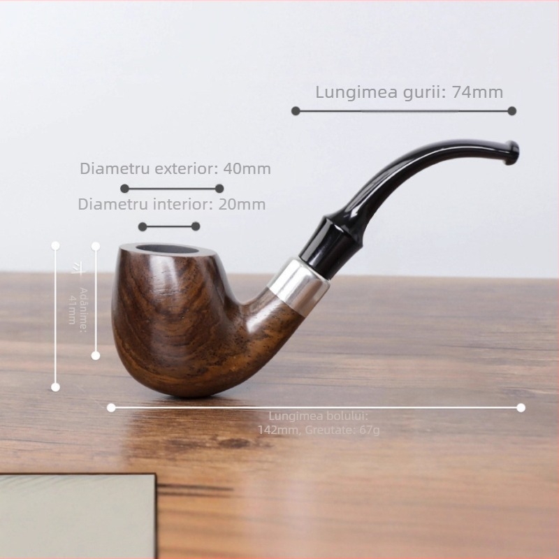 Pipă din lemn de abanos, mare, lucrată manual, cu filtru de 9 mm, stil clasic