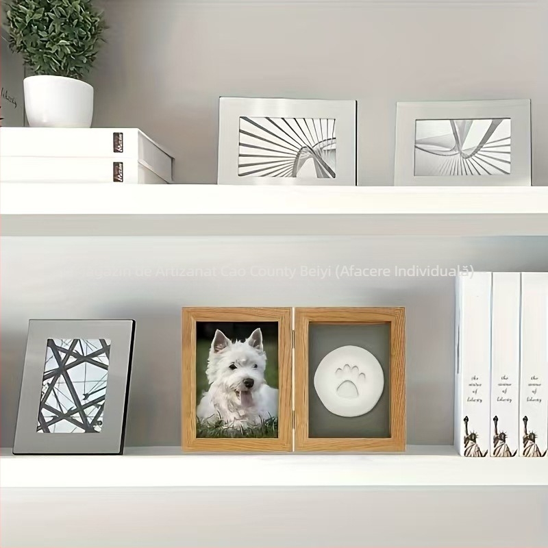 Ramă foto pentru animale de companie, design tridimensional din lemn, capac rabatabil, stil modern minimalist, brand Bei yi