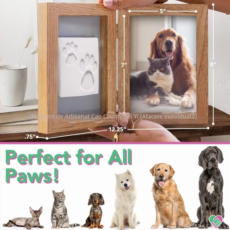 Ramă foto pentru animale de companie, design tridimensional din lemn, capac rabatabil, stil modern minimalist, brand Bei yi