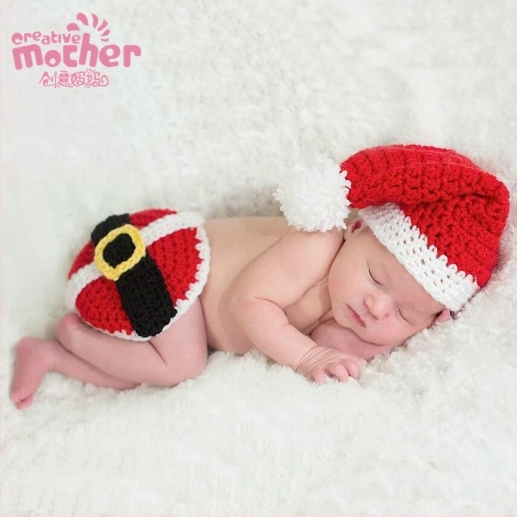 Set tricot pentru fotografii cu nou-născuți, temă Crăciun — material acrilic 80% și amestec de bumbac, tratat moale, unisex, pentru ședințe foto cu bebeluși.