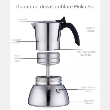 Moka pot din oțel inoxidabil 304 pentru extracția espresso, cu fund îngroșat
