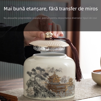Cutie din ceramică pentru ceai, finisaj glazat, stil nou chinezesc, potrivită ca cadou de afaceri