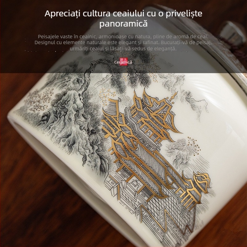 Cutie din ceramică pentru ceai, finisaj glazat, stil nou chinezesc, potrivită ca cadou de afaceri