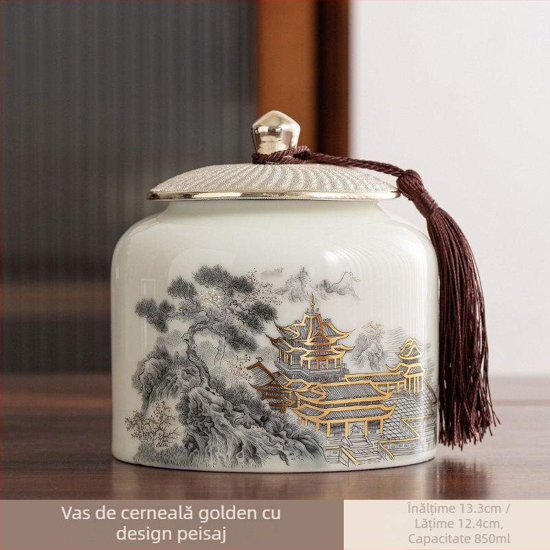 Cutie din ceramică pentru ceai, finisaj glazat, stil nou chinezesc, potrivită ca cadou de afaceri
