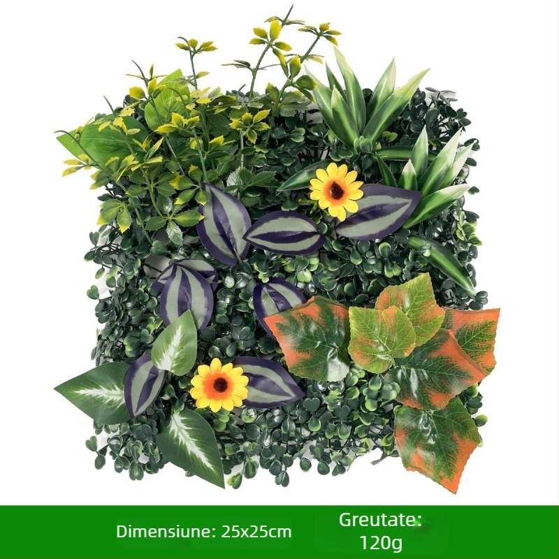 Fundal de perete cu plante – gazon din plastic cu flori de mătase; relief, turnare prin injecție; varietate: eucalipt Milan, flori artificiale, ferigă, stil persan; pentru nunți, exterior, recuzită foto, decor de casă