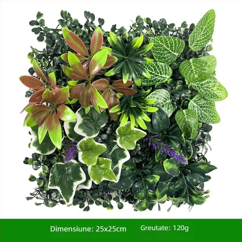 Fundal de perete cu plante – gazon din plastic cu flori de mătase; relief, turnare prin injecție; varietate: eucalipt Milan, flori artificiale, ferigă, stil persan; pentru nunți, exterior, recuzită foto, decor de casă