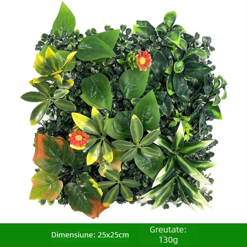 Fundal de perete cu plante – gazon din plastic cu flori de mătase; relief, turnare prin injecție; varietate: eucalipt Milan, flori artificiale, ferigă, stil persan; pentru nunți, exterior, recuzită foto, decor de casă