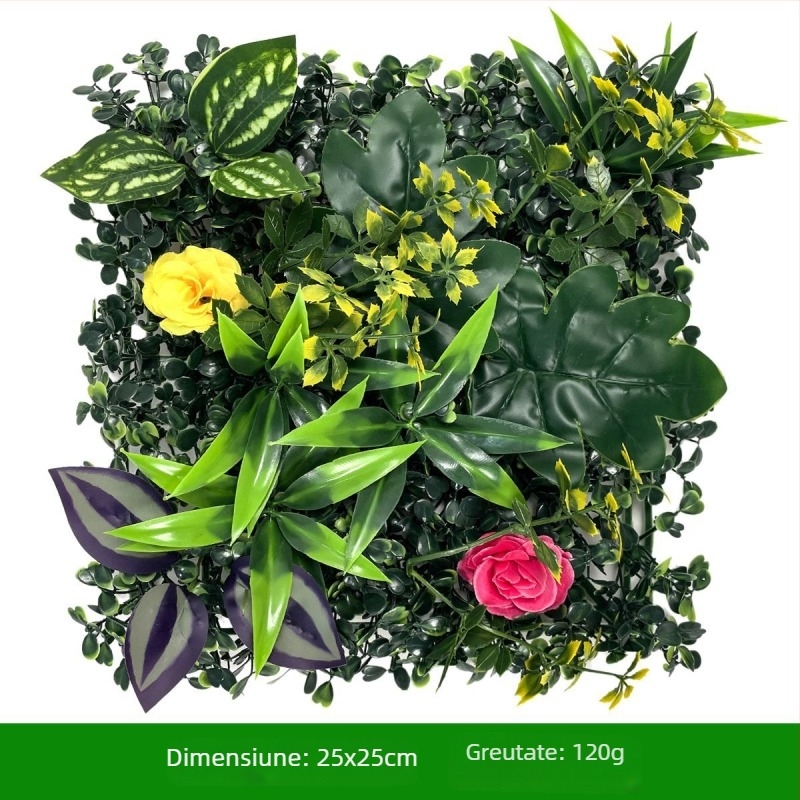 Fundal de perete cu plante – gazon din plastic cu flori de mătase; relief, turnare prin injecție; varietate: eucalipt Milan, flori artificiale, ferigă, stil persan; pentru nunți, exterior, recuzită foto, decor de casă