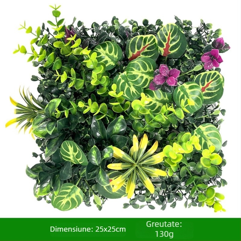 Fundal de perete cu plante – gazon din plastic cu flori de mătase; relief, turnare prin injecție; varietate: eucalipt Milan, flori artificiale, ferigă, stil persan; pentru nunți, exterior, recuzită foto, decor de casă