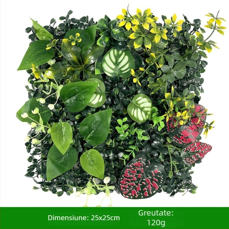 Fundal de perete cu plante – gazon din plastic cu flori de mătase; relief, turnare prin injecție; varietate: eucalipt Milan, flori artificiale, ferigă, stil persan; pentru nunți, exterior, recuzită foto, decor de casă