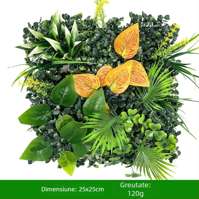 Fundal de perete cu plante – gazon din plastic cu flori de mătase; relief, turnare prin injecție; varietate: eucalipt Milan, flori artificiale, ferigă, stil persan; pentru nunți, exterior, recuzită foto, decor de casă