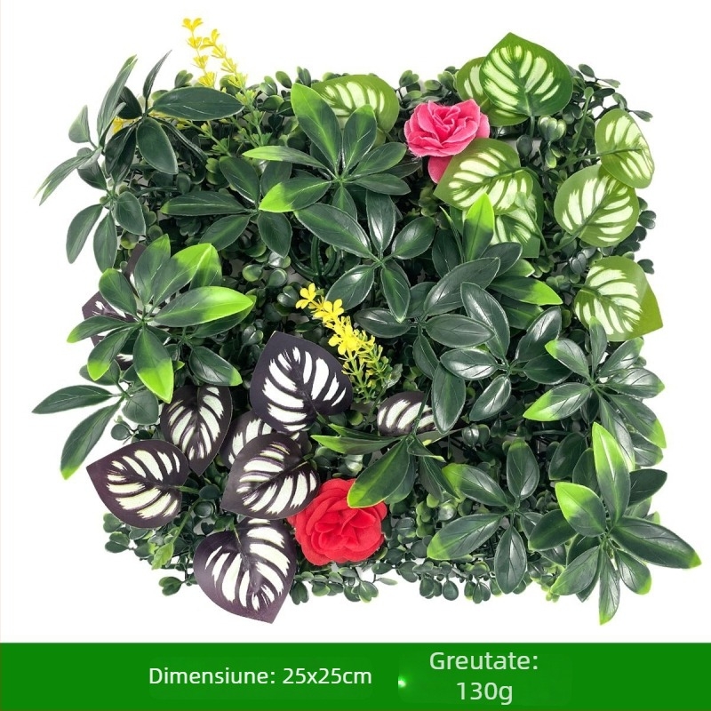 Fundal de perete cu plante – gazon din plastic cu flori de mătase; relief, turnare prin injecție; varietate: eucalipt Milan, flori artificiale, ferigă, stil persan; pentru nunți, exterior, recuzită foto, decor de casă