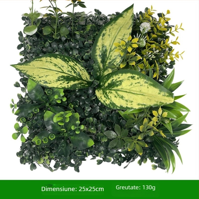 Fundal de perete cu plante – gazon din plastic cu flori de mătase; relief, turnare prin injecție; varietate: eucalipt Milan, flori artificiale, ferigă, stil persan; pentru nunți, exterior, recuzită foto, decor de casă