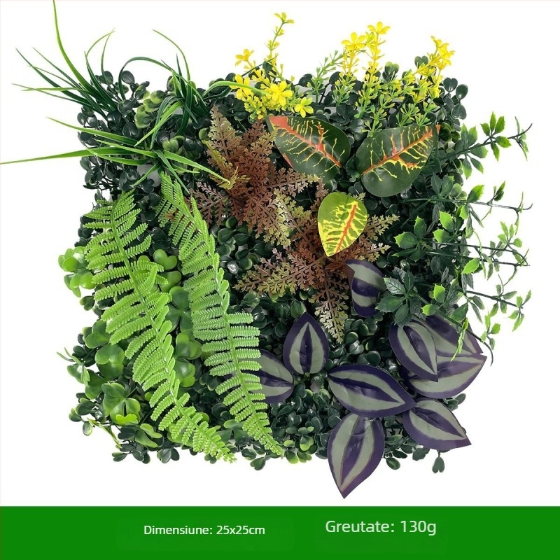 Fundal de perete cu plante – gazon din plastic cu flori de mătase; relief, turnare prin injecție; varietate: eucalipt Milan, flori artificiale, ferigă, stil persan; pentru nunți, exterior, recuzită foto, decor de casă