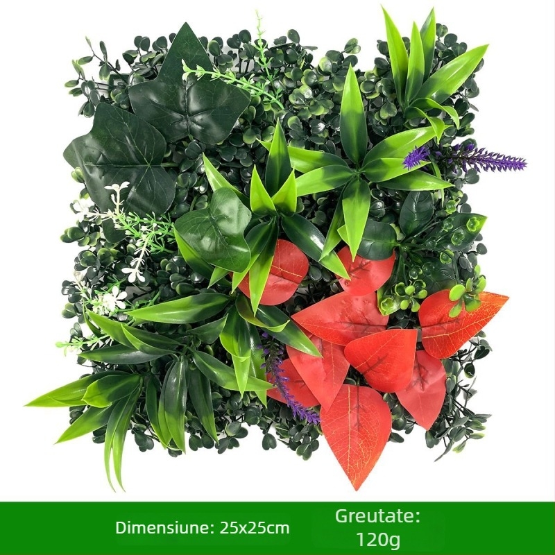 Fundal de perete cu plante – gazon din plastic cu flori de mătase; relief, turnare prin injecție; varietate: eucalipt Milan, flori artificiale, ferigă, stil persan; pentru nunți, exterior, recuzită foto, decor de casă