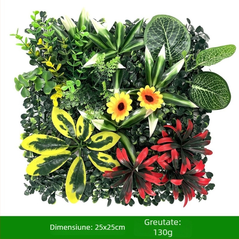 Fundal de perete cu plante – gazon din plastic cu flori de mătase; relief, turnare prin injecție; varietate: eucalipt Milan, flori artificiale, ferigă, stil persan; pentru nunți, exterior, recuzită foto, decor de casă