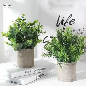 Plantă artificială de eucalipt pentru decor de birou, textură flocking, varietate Daisy, material: Alt, marcă: Alt