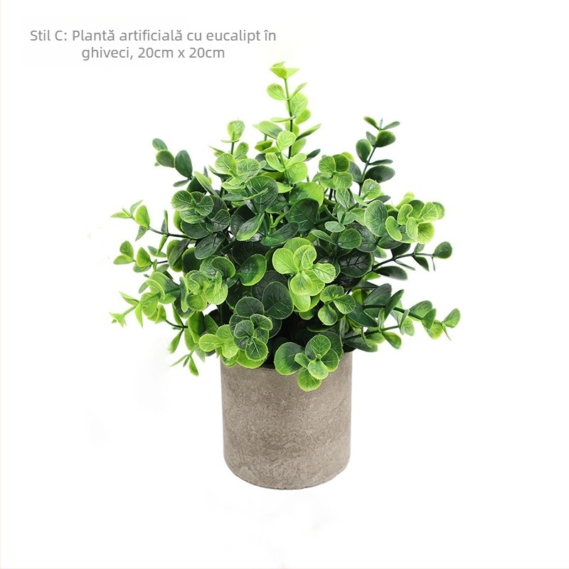 Plantă artificială de eucalipt pentru decor de birou, textură flocking, varietate Daisy, material: Alt, marcă: Alt