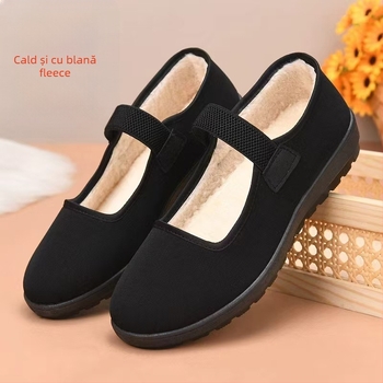 Pantofi slip-on pentru femei, căptușiți cu pluș, talpă PVC antiderapantă Goodyear, toc mic, ideali pentru purtarea zilnică