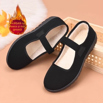 Pantofi slip-on pentru femei, căptușiți cu pluș, talpă PVC antiderapantă Goodyear, toc mic, ideali pentru purtarea zilnică