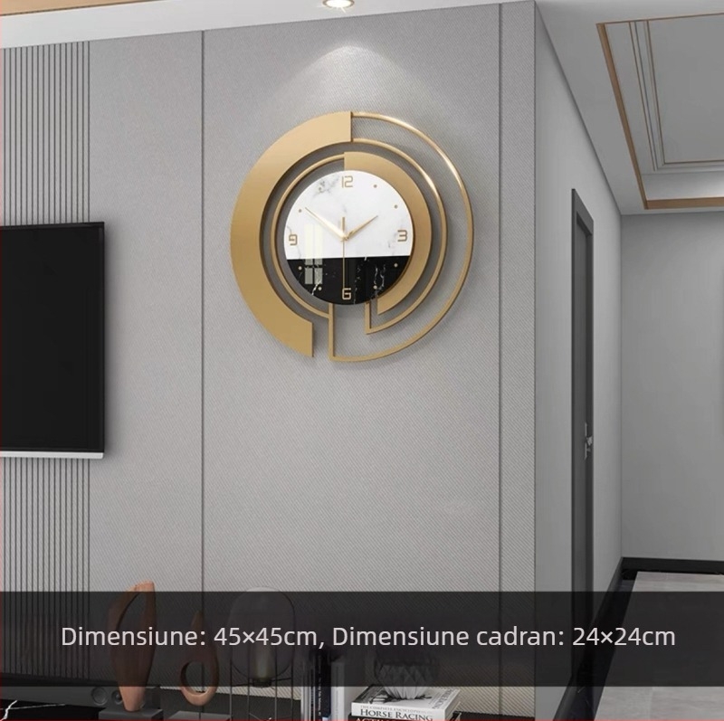 YH203 Ceas de perete circular – Mișcare sweep, alimentare cu baterie, afișaj cu ace + cifre, decor modern lux pentru living, dormitor, birou