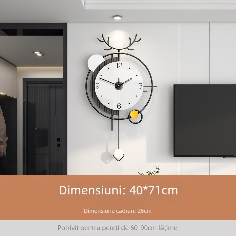 YH203 Ceas de perete circular – Mișcare sweep, alimentare cu baterie, afișaj cu ace + cifre, decor modern lux pentru living, dormitor, birou