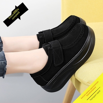 Pantofi Rocking, stil retro, vamp din piele de vițel suede/catifea, toc 3-5 cm, închidere Velcro