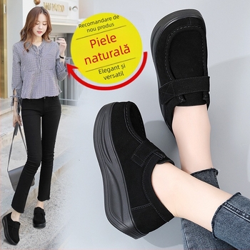 Pantofi Rocking, stil retro, vamp din piele de vițel suede/catifea, toc 3-5 cm, închidere Velcro