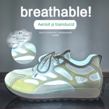 Dad sneakers pentru femei - casual, upper din canvas, interior din mesh, vârf rotund, șiret frontal