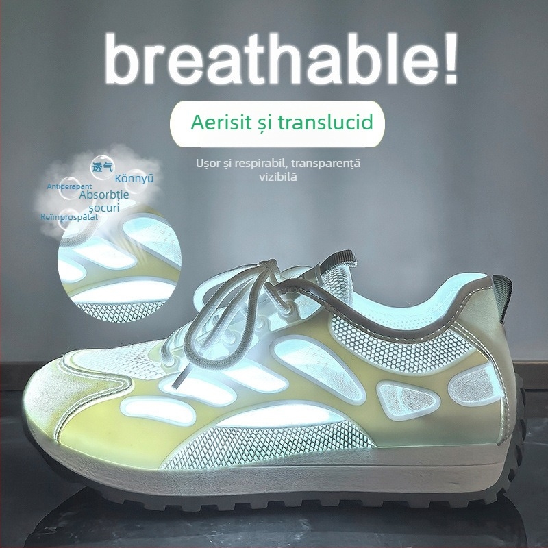Dad sneakers pentru femei - casual, upper din canvas, interior din mesh, vârf rotund, șiret frontal