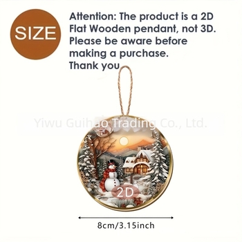 Pandantive din lemn pentru Crăciun, 12 buc., ornamente plate circulare 2D pentru brad