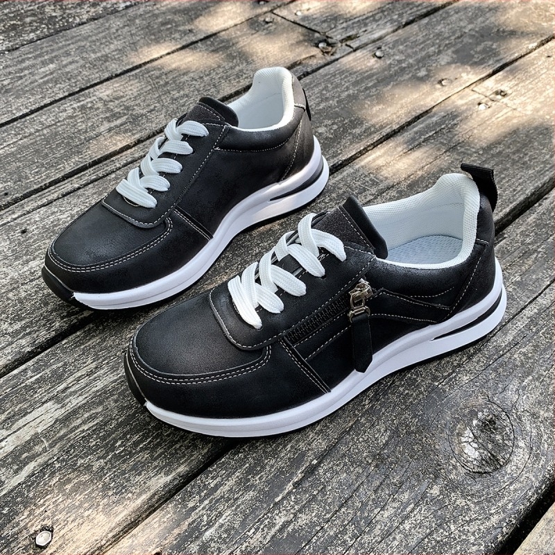 Pantofi flats femei cu șiret frontal, vârf rotund, partea superioară PU, talpă turnată prin injecție, toc 3-5 cm